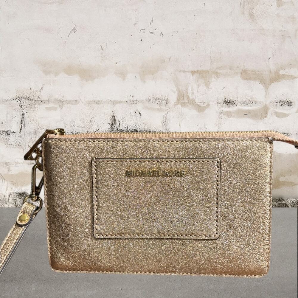 Michael Kors Metallic Rose Gold Leather Wristlet